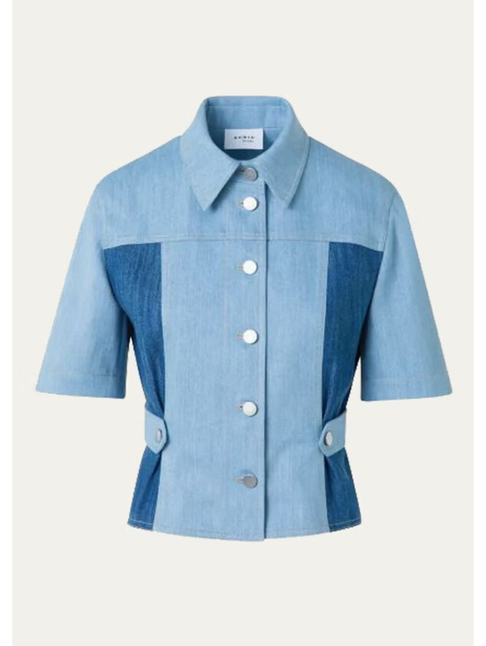 NEW, Akris Punto Mixed Wash Denim Button-Up Shirt in Blue Sz 6 #T4132